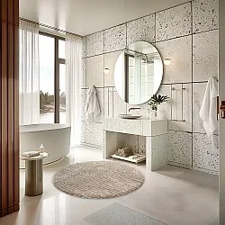Alfombra de baño redonda - Evena (beige)