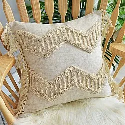 Funda de almohada - Pompom Boho 45 x 45 cm (beige)