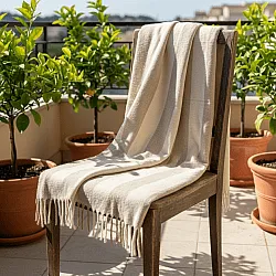 Mantas - Manta de mezcla de lana - Beatriz Stripe (beige/blanco)