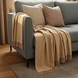 Mantas - Manta de algodón - Martina Stripe (beige/blanco)