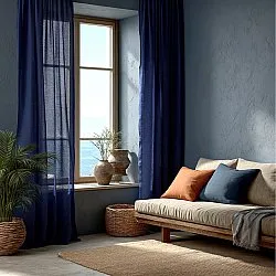 Cortinas - Cortinas de lino Cosmina (azul)