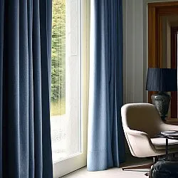 Cortinas - Cortinas de lino Melania (azul oscuro)