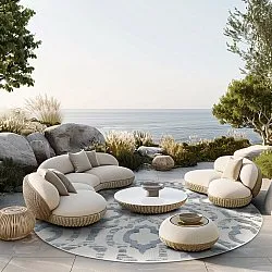 Alfombras redondeadas - Indoor/Outdoor Trenton (blanco/azul)