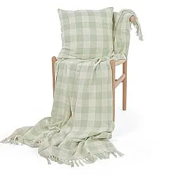 Mantas - Isela check cotton throw (crema/verde claro)