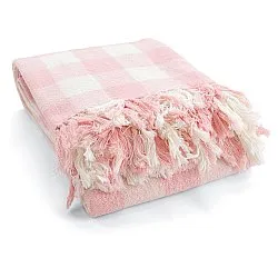 Mantas - Isela check cotton throw (crema/rosa)