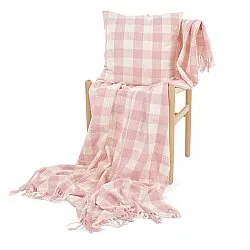 Mantas - Isela check cotton throw (crema/rosa)