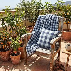 Mantas - Isela check cotton throw (azul marino/azul claro)