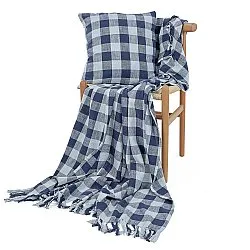 Mantas - Isela check cotton throw (azul marino/azul claro)