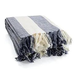 Mantas - Kora stripe cotton throw (crema/azul marino)