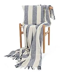 Mantas - Kora stripe cotton throw (crema/azul marino)