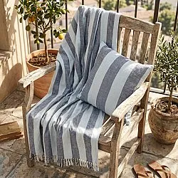 Mantas - Kora stripe cotton throw (azul marino/azul claro)