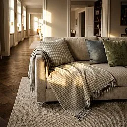 Funda de almohada - Rumi stripe cotton cushion cover (crema/azul marino/verde claro)