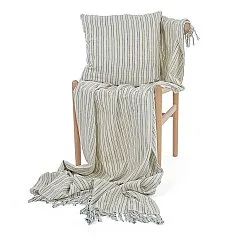 Mantas - Rumi stripe cotton throw (crema/azul marino/verde claro)