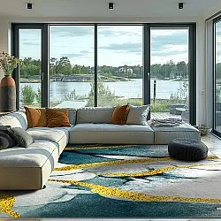 Alfombra Wilton - Alvaro (azul/blanco/dorado)