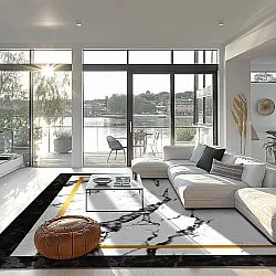 Alfombra Wilton - Avola (negro/blanco/dorado)