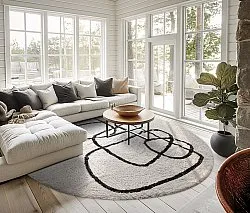 Alfombras redondeadas - Bavello Natural Cotton Shaggy (offwhite/negro)