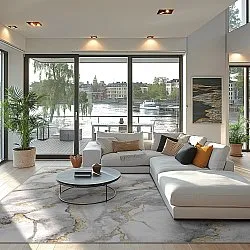 Alfombra Wilton - Genova (gris/blanco/dorado)
