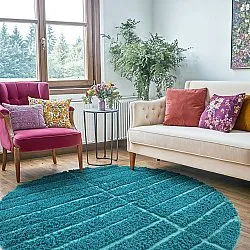 Alfombras redondeadas - Ikara Natural Cotton Shaggy (turquesa)
