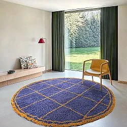 Alfombras redondeadas - Lana Natural Cotton Shaggy (azul/amarillo)