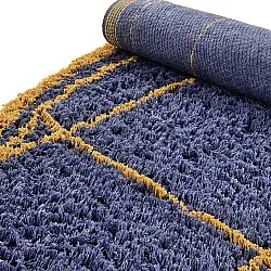 Alfombras redondeadas - Lana Natural Cotton Shaggy (azul/amarillo)