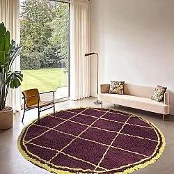Alfombras redondeadas - Lana Natural Cotton Shaggy (burdeos/amarillo)