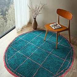 Alfombras redondeadas - Lana Natural Cotton Shaggy (turquesa/rosa)