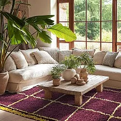 Alfombras de pelo largo - Lana Natural Cotton Shaggy (burdeos/amarillo)