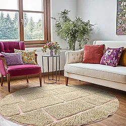 Alfombras redondeadas - Lindley Natural Cotton Shaggy (beige/rosa)