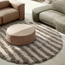 Alfombras redondeadas - Thira Stripe Cotton Shaggy (crema/taupe)