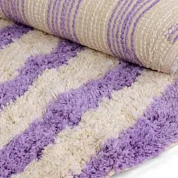 Alfombras redondeadas - Thira Stripe Cotton Shaggy (crema/violeta claro)