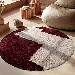 Alfombras redondeadas - Begur Natural Cotton Shaggy (blanco roto/burdeos)