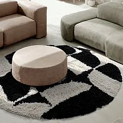 Alfombras redondeadas - Marvao Natural Cotton Shaggy (blanco roto/negro)