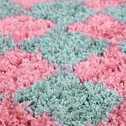 Alfombras redondeadas - Methoni Check Cotton Shaggy (azul claro/rosa claro)