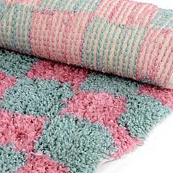 Alfombras redondeadas - Methoni Check Cotton Shaggy (azul claro/rosa claro)
