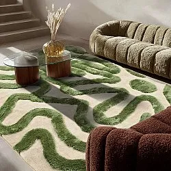 Alfombras de pelo largo - Akaba (crema/verde)