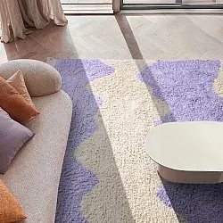 Alfombras de pelo largo - Amira Natural Cotton Shaggy (morado/beige)