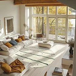 Alfombras redondeadas - Leora Natural Cotton Shaggy (beige/verde)