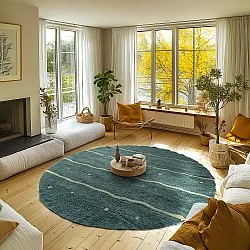 Alfombras redondeadas - Leora Natural Cotton Shaggy (verde)