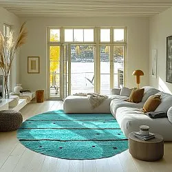 Alfombras redondeadas - Leora Natural Cotton Shaggy (turquesa/marrón)