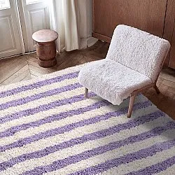 Alfombras de pelo largo - Thira Stripe Cotton Shaggy (crema/violeta claro)