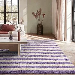 Alfombras de pelo largo - Thira Stripe Cotton Shaggy (crema/violeta claro)