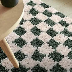 Alfombras de pelo largo - Methoni Check Cotton Shaggy (crema/verde)