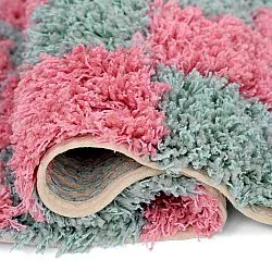 Alfombras de pelo largo - Methoni Check Cotton Shaggy (azul claro/rosa claro)