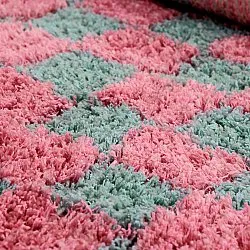 Alfombras de pelo largo - Methoni Check Cotton Shaggy (azul claro/rosa claro)