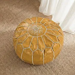 Puf de cuero Marroquí (amarillo/blanco)