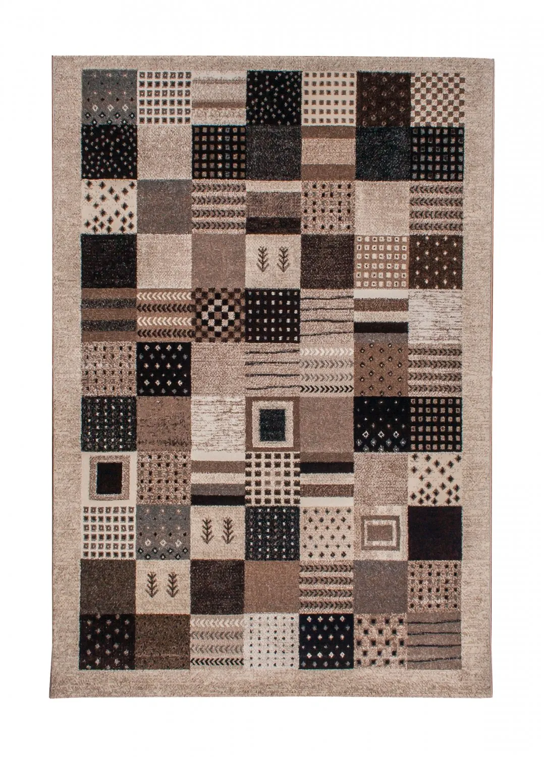 Alfombra Wilton - Ethno Square (marrón/gris)