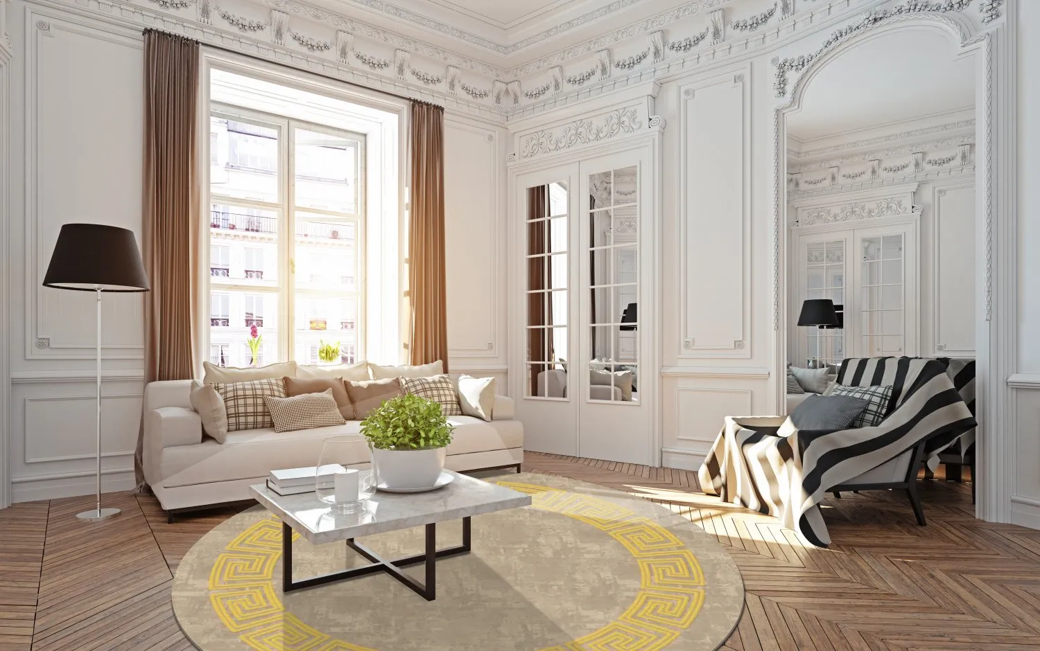 Alfombras redondeadas - Myra (beige/amarillo)