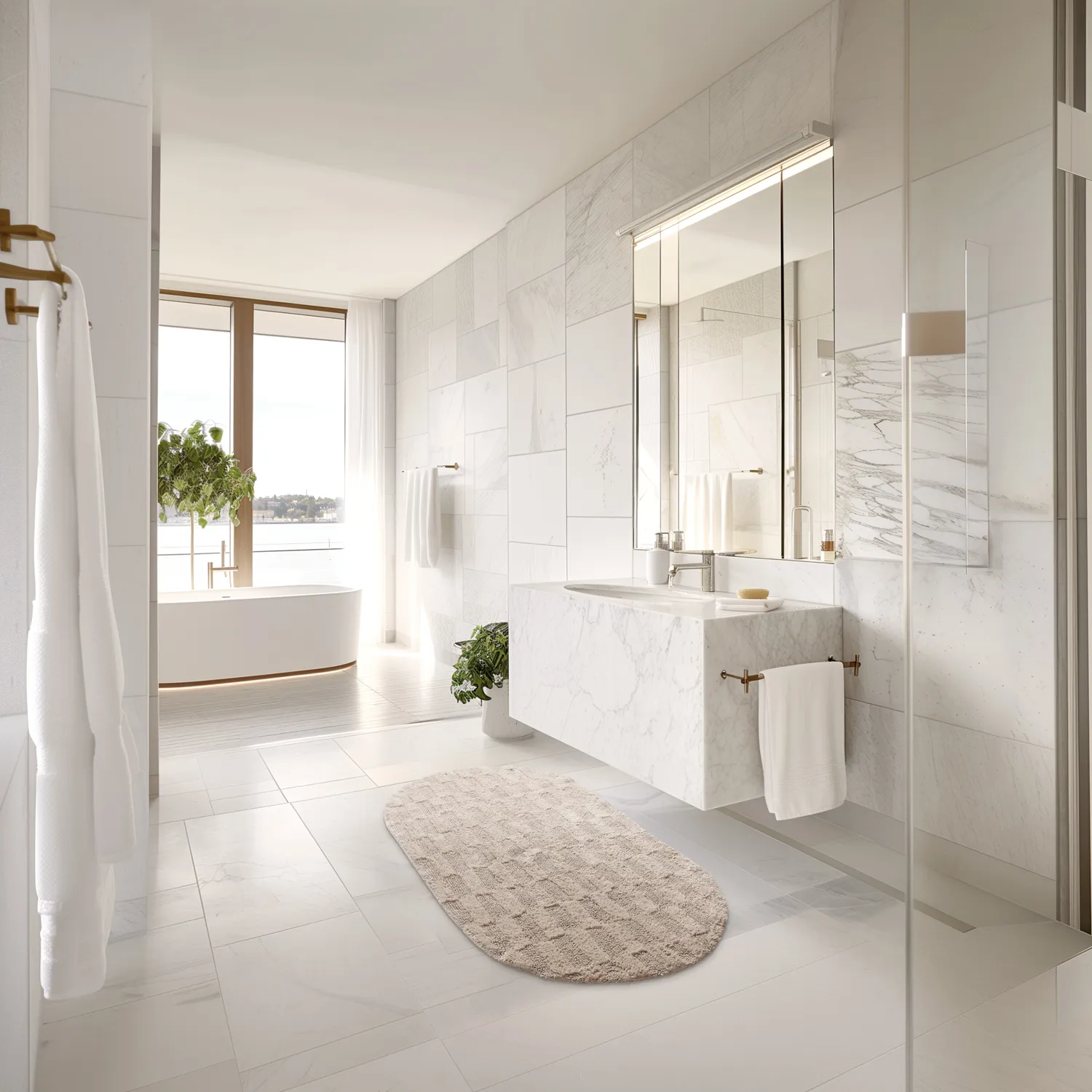 Alfombra de baño ovalada - Bevin (beige)