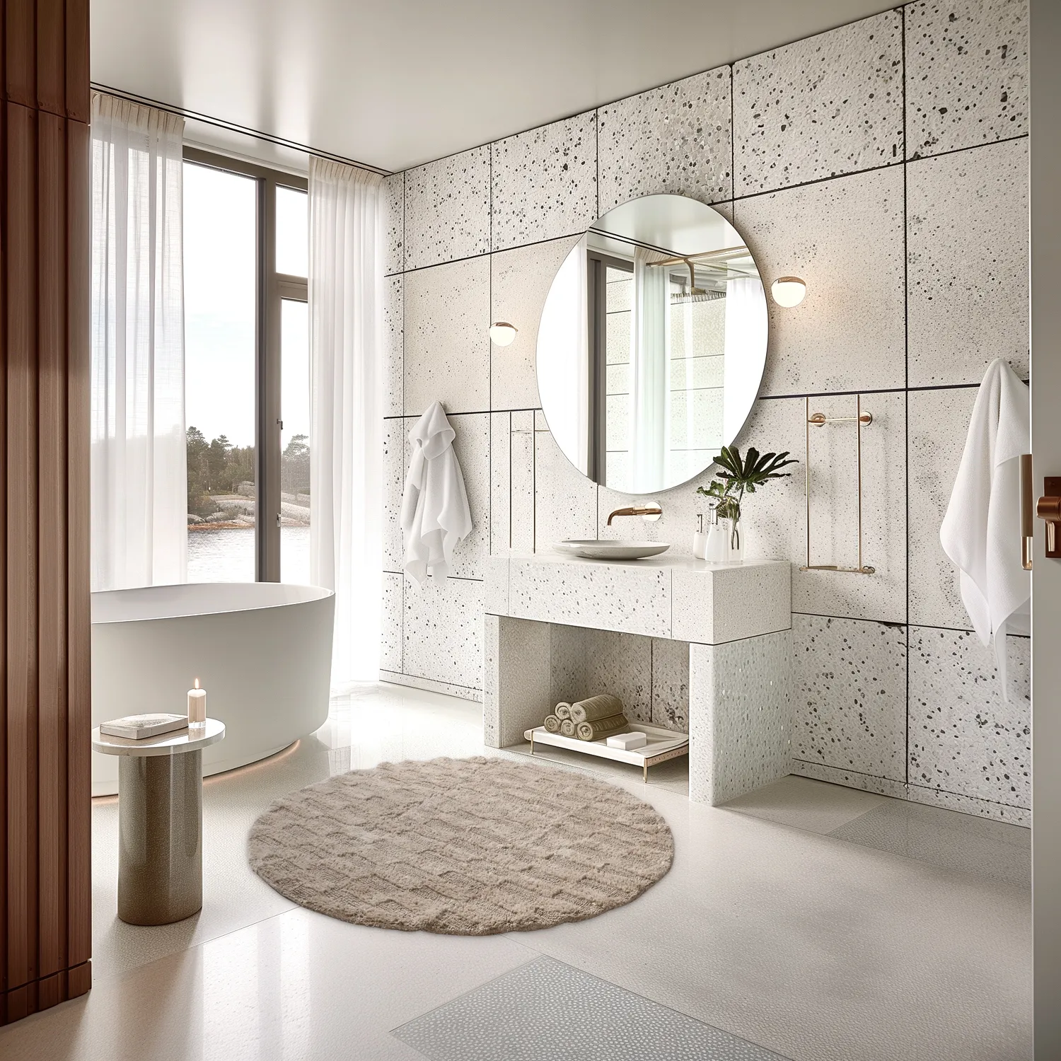 Alfombra de baño redonda - Bevin (beige)