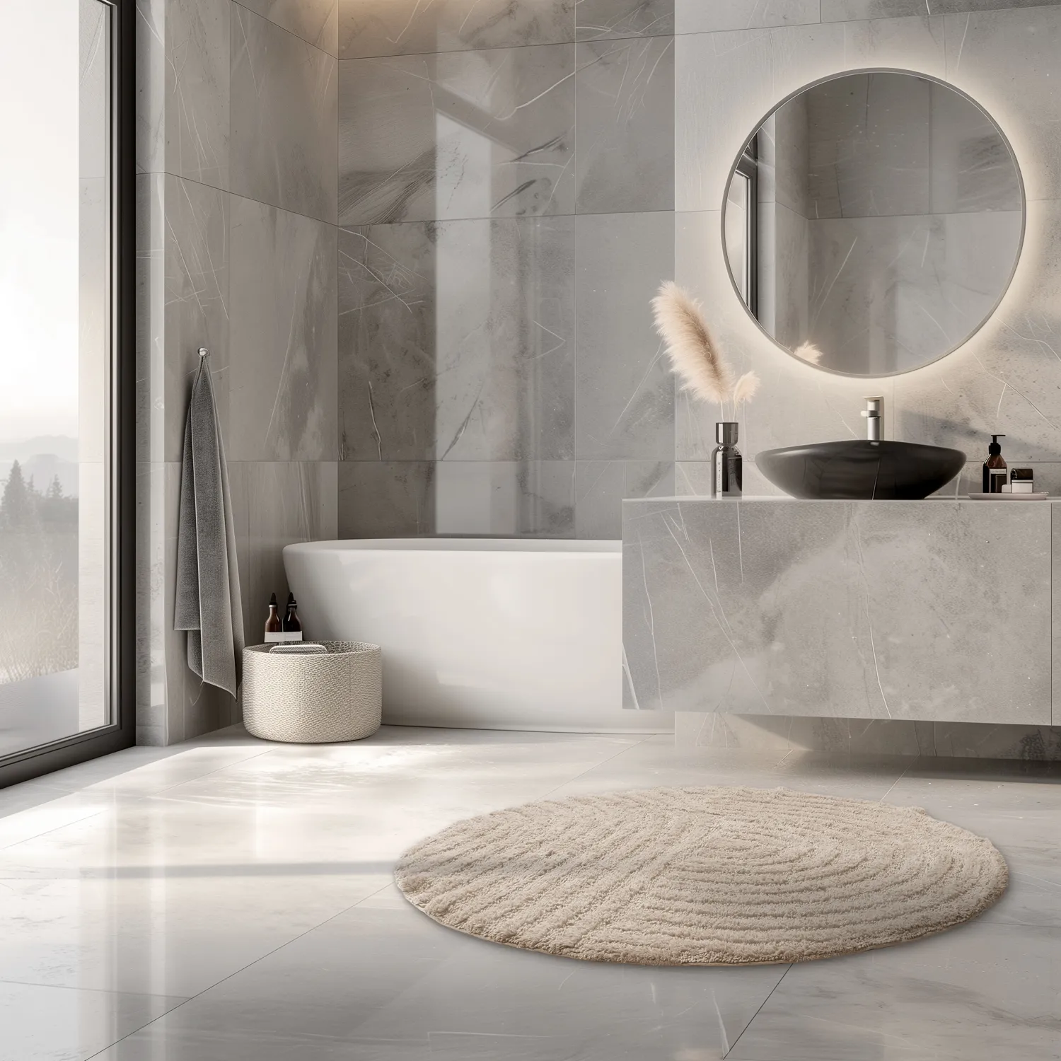 Alfombra de baño redonda - Embla (beige)